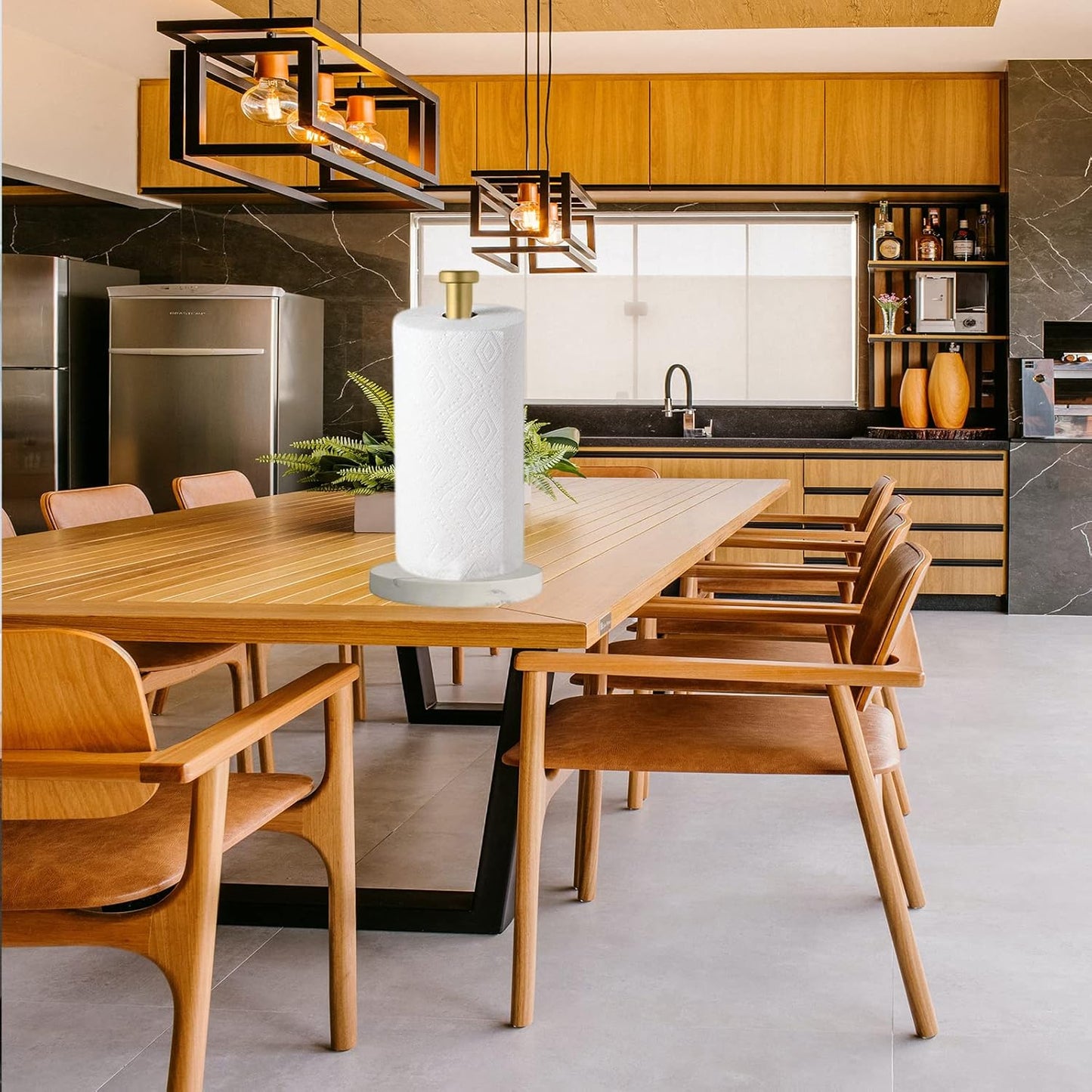 Paper Towel Holder Countertop, Standing Paper Towel Roll Holder for Kitchen Bathroom, with Weighted Marble Base for One-Handed Operation (Gold), Gold Paper Towel Holder, Marble