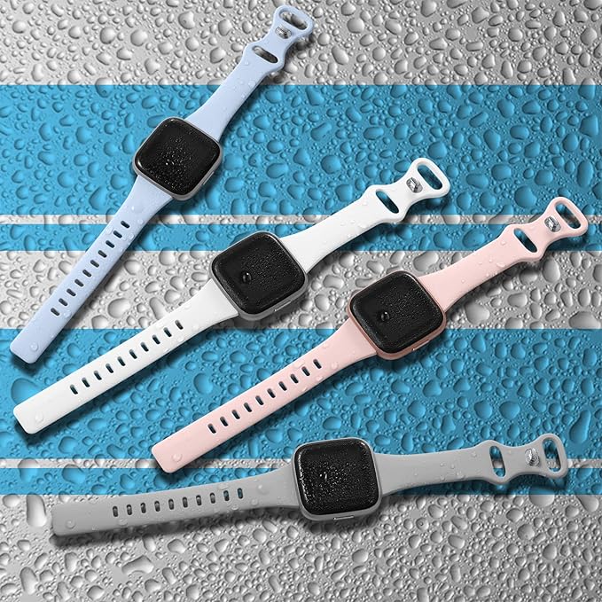 4 Pack Witzon Bands Compatible with Fitbit Versa 2/Lite/SE, Slim Thin Silicone Bands for Verson 2 Women Men, Sport Replacement Wristband Strap for Fitbit Smart Watch(Small, Lilac/White/Pink Sand/Gray)