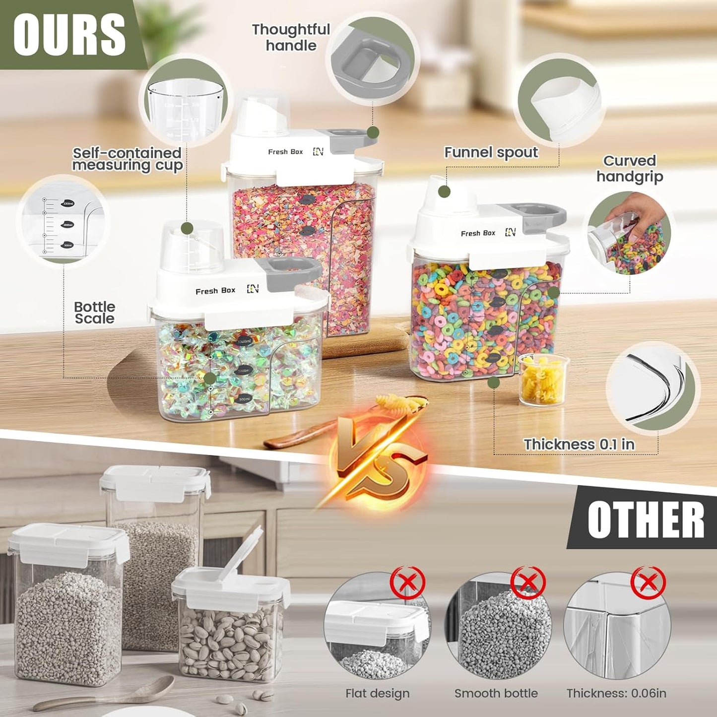 Cereal Storage Container 1Pack,85oz/2.5L Airtight Food Storage Containers With Lids,Organizers Storage With Measuring Cup for Beans,Sugar,Rice,Nuts,Snacks,Pet Food,Candy (Gray, 1Pack Large Size)