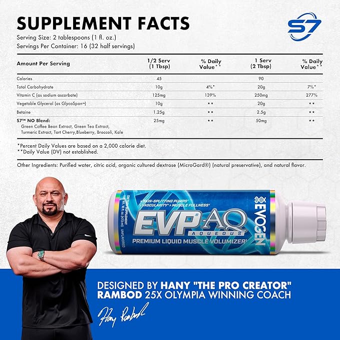Evogen EVP AQ - Liquid Glycerol Muscle Volumizer | Pre Workout for Pumps, Vascularity, & Hydration | Premium Preworkout for Men & Women | Unflavored | 16 fl oz