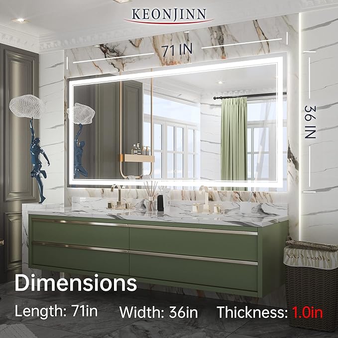 Keonjinn 72 x 36 Inch LED Bathroom Mirror