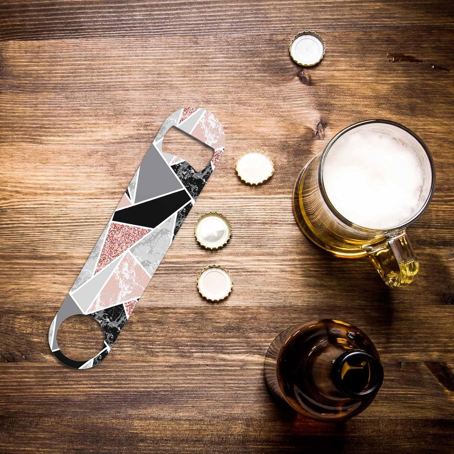 Marble Stainless Steel Bottle Opener Geometric Shapes Marble Black Grey Pink Triangle Fashion Simple Style Flat Beer Bottle Opener Keychain for Home Kitchen Bar Restaurant Party Birthday Gift
