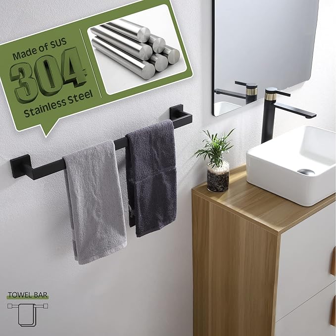 KOKOSIRI 24-Inch Single Towel Bar SUS304 Stainless B4003BK-L24