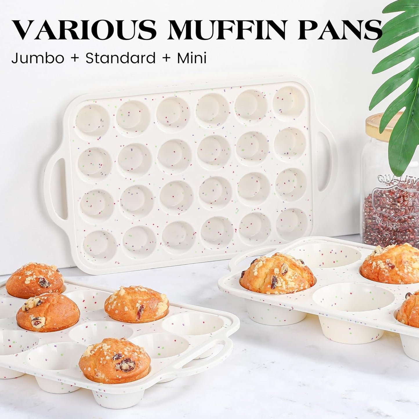 2 Pcs Jumbo Muffin Pan with Metal Frame, Nonstick 6 Cup Extra Large Cupcake Pan for Baking, Silicone Deep Muffin Tray for Egg Bites (Cream)