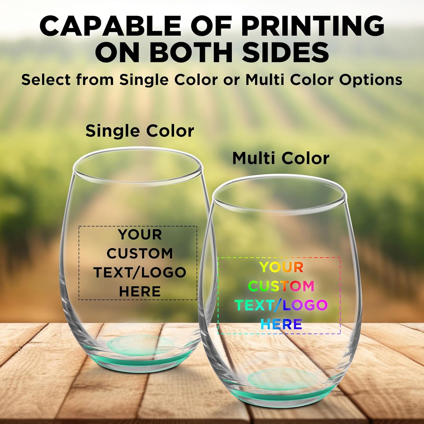 Custom Stemless Wine Glasses by ARC 5.5 oz. Set of 12, Personalized Bulk Pack - Perfect for Hotel, Bar, Restaurant or Lounge - Green