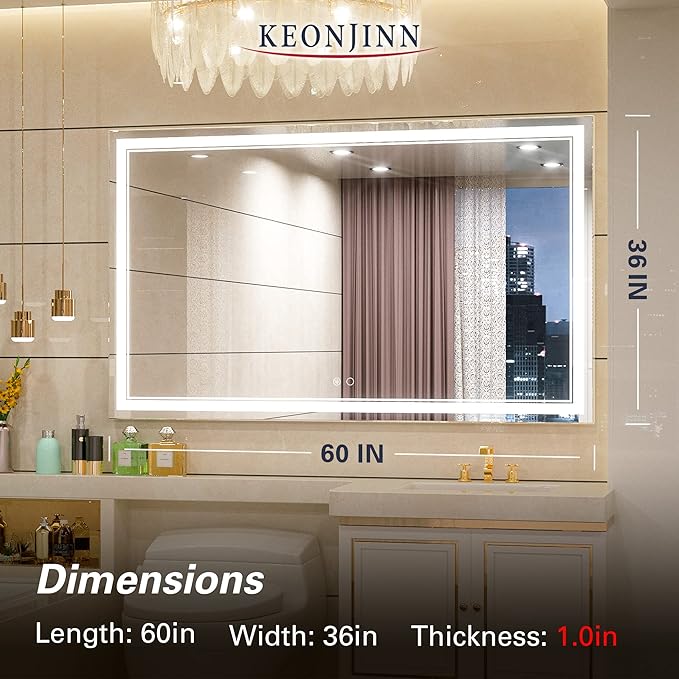 Keonjinn 60 x 36 Inch LED Mirror Bathroom