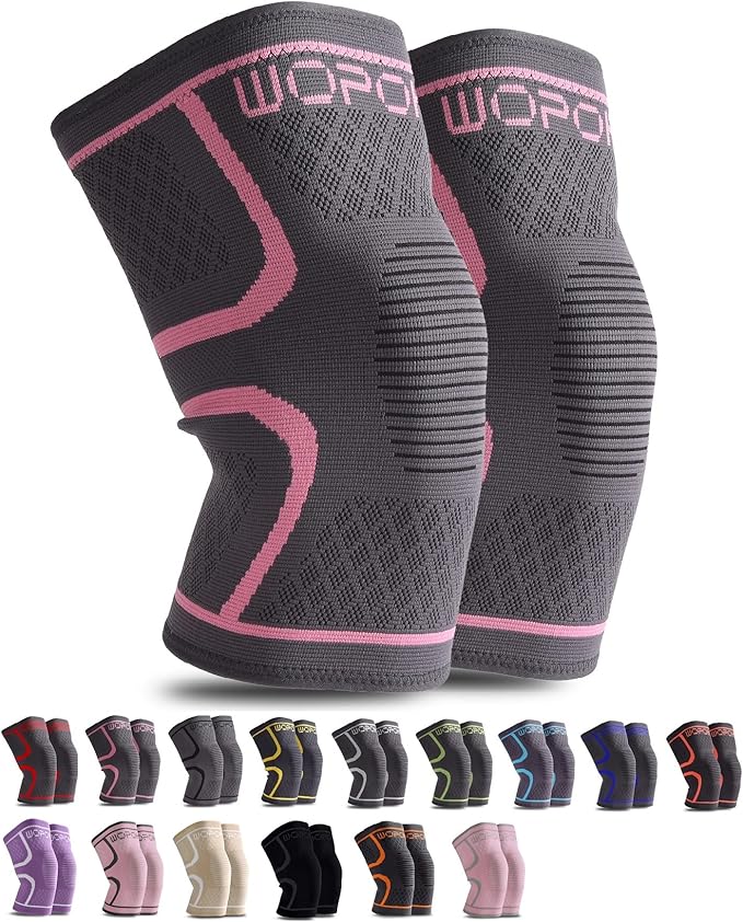 Knee Brace Sleeves for Weightlifting Working out, Knee Pain Relief for Meniscus Tear Arthritis ACL MCL (2 Pack)