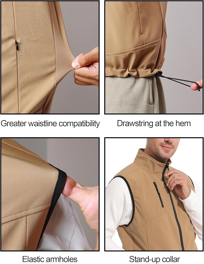 KUTOOK Men’s Softshell Sleeveless Jacket Winter Warm Fleece Outerwear Vests for Cycling Golf Hiking