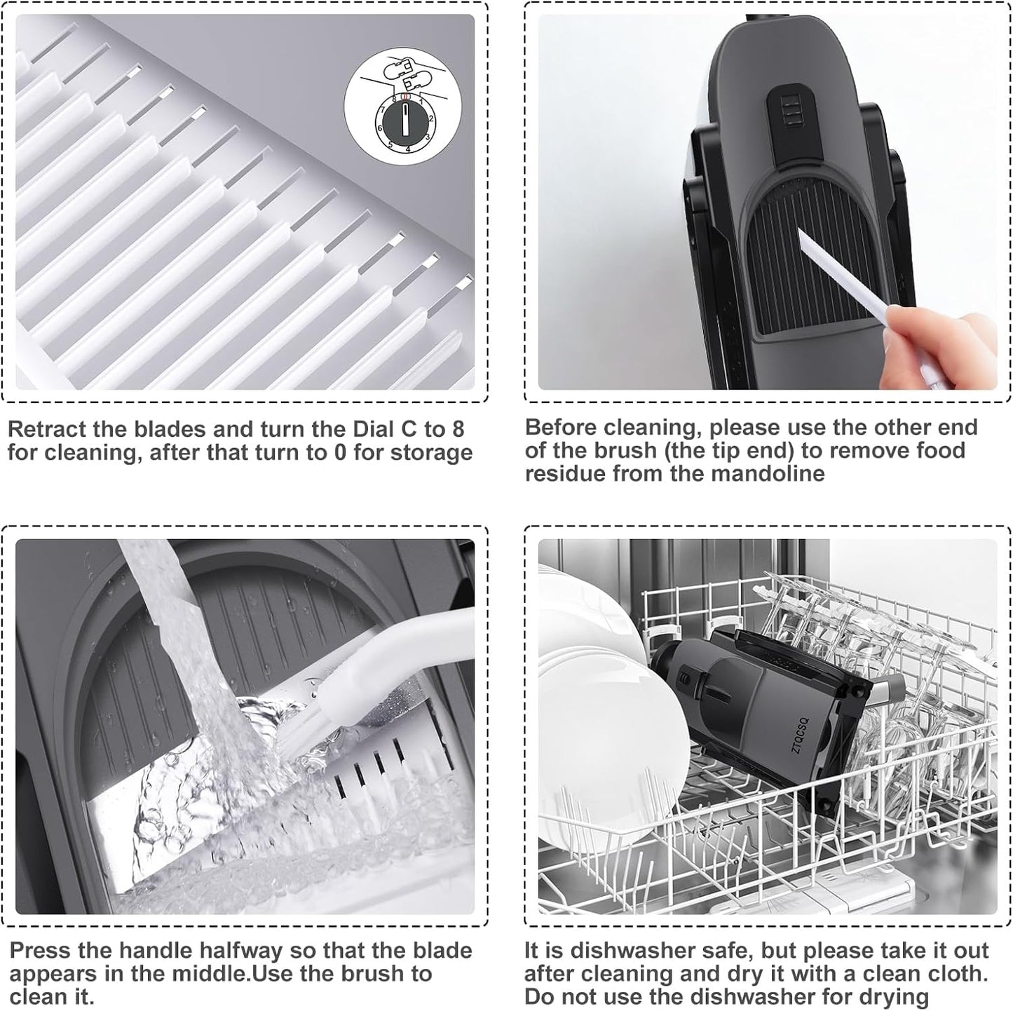 Safe Mandoline Slicer for Kitchen, Meal Prep,Potato Slicer, Adjustable/Easy to Clean/Storage, Kitchen Chopping Artifact,French Fry Cutter,Paring Knife/Cleaning Brush (only Slice, Black Knight)