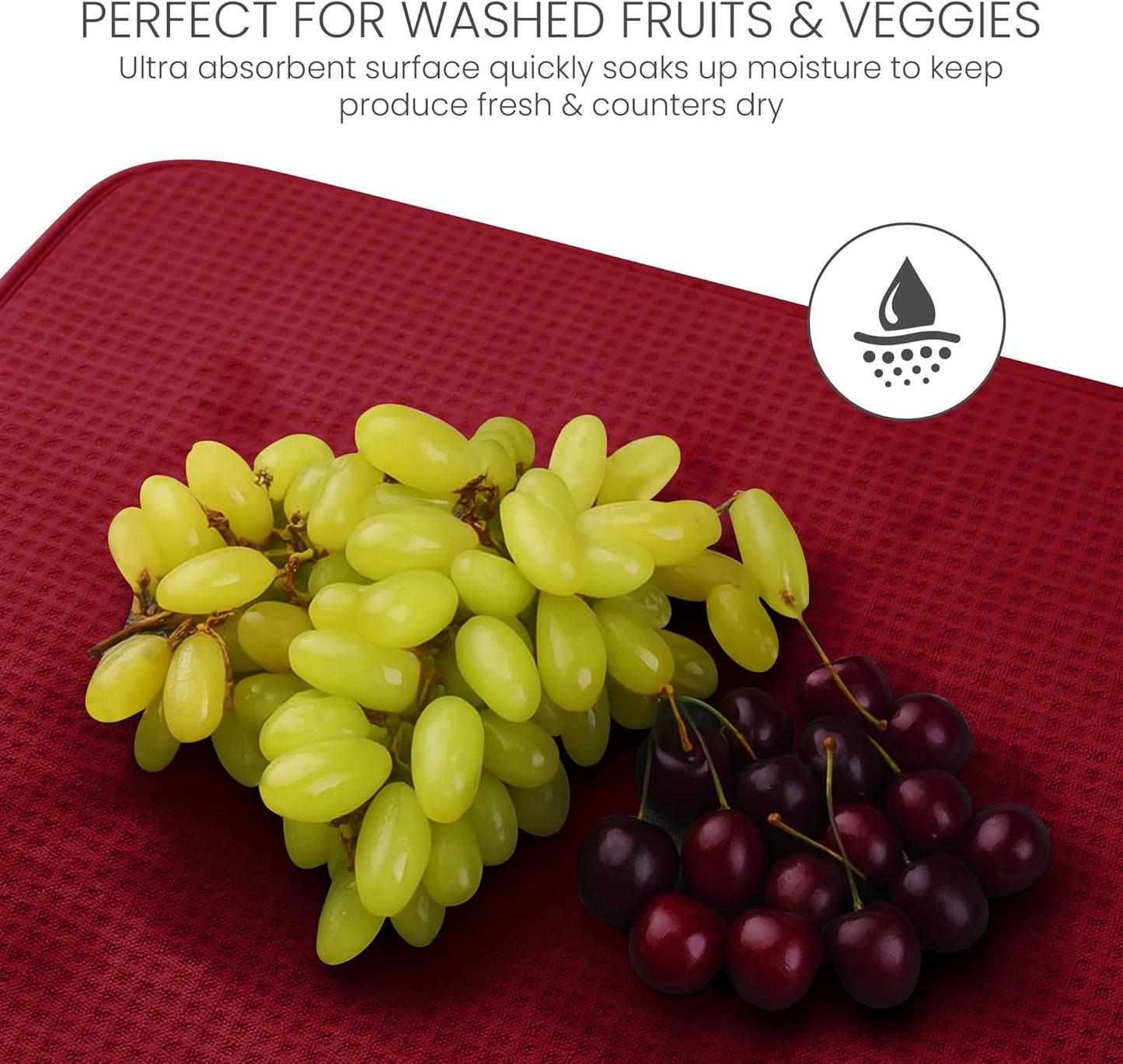 Bellemain XXL Dish Mat 24" x 17" ( LARGEST MAT ) Microfiber Dish Drying Mat , Super absorbent ( Red )