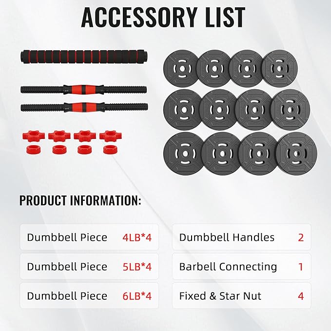 Multi-Functional Portable Changeable Dumbbell and Barbell Kettlebell Set with Adjustable Weights, Multiple Styles, 40LBS or 60LBS Sets