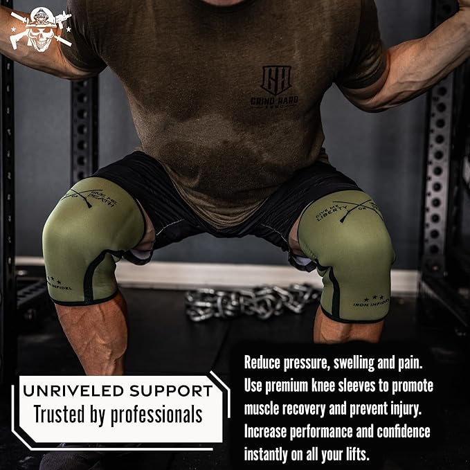 Knee Sleeves for Weightlifting & Powerlifting (7mm Pair) For Men & Women - Knee Wraps for Weight Lifting, Squats, Fitness, Gym Workout, Crossfit - IPF Approved Knee Compression Sleeve Support