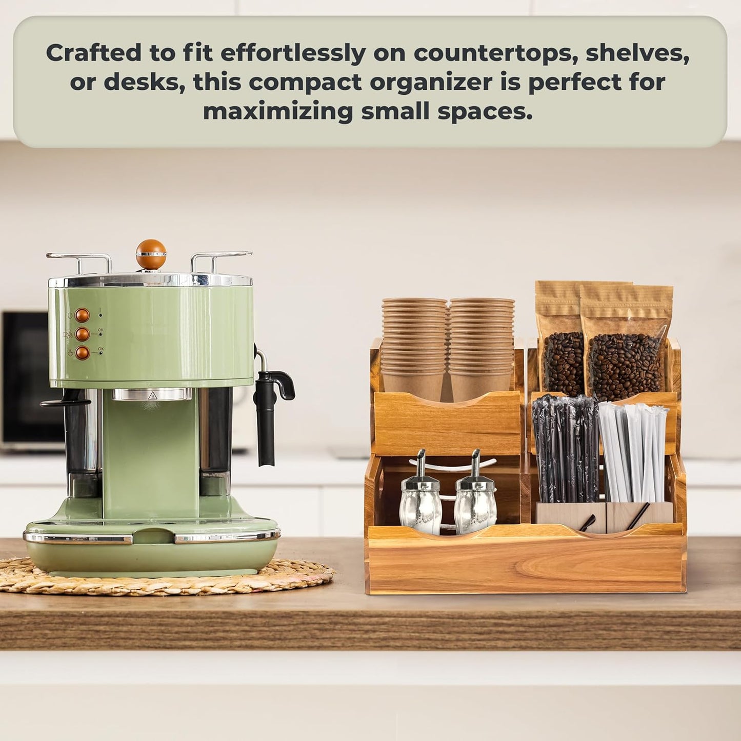 Acacia Wood Pantry Storage Bins - Stackable Open Front Kitchen Baskets with Airflow Vent for Potato, Onion, Fruit, Vegetable, and Bread Storage, Wood Organizer for Pantry and Countertop