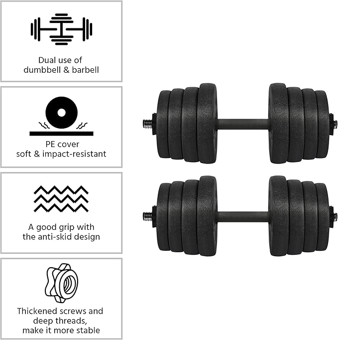 Yaheetech 66LB Weight Dumbbell Set Fitness Adjustable Cap Gym/home Barbell Plates Body Workout for Women and Men Strength Training