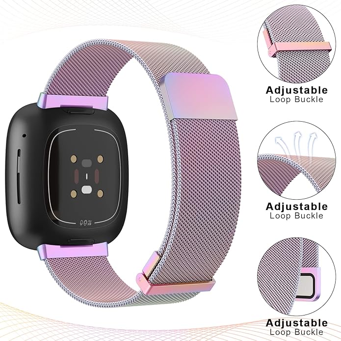 Meliya Metal Band for Fitbit Sense 2 / Sense Bands, Fitbit Versa 4 / Versa 3 Bands Women Men, Stainless Steel Mesh Magnetic Replacement Bracelet Strap for Fitbit Sense 2 / Versa 4 Smartwatch