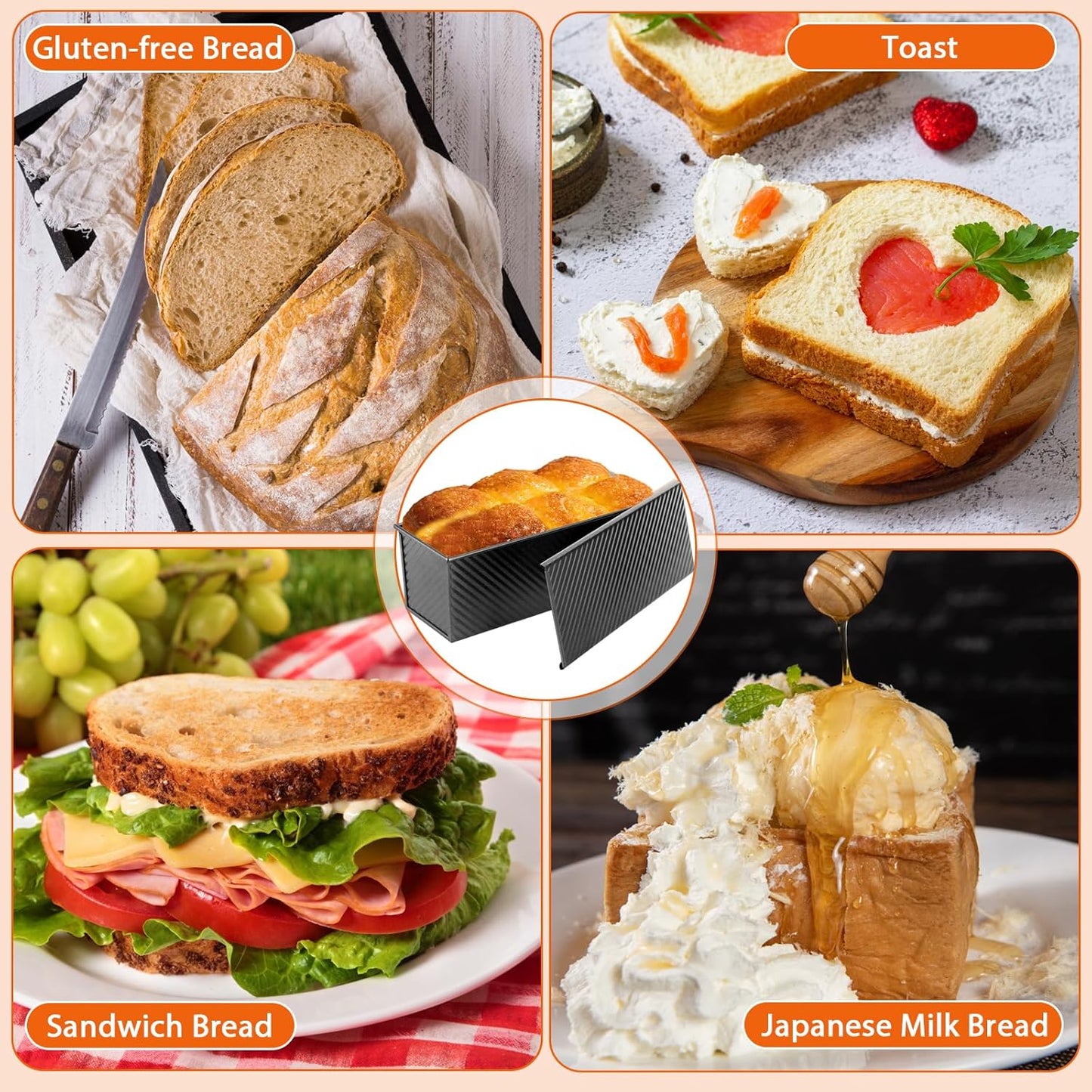 Non-Stick Pullman Loaf Pan with Lid 13x4 Inch - 2.2lb Carbon Steel Bread Baking Pan with 4 Vent Holes, Heavy Duty Sourdough Loaf Pan with Cover for Homemade Sandwich Bread (Black)