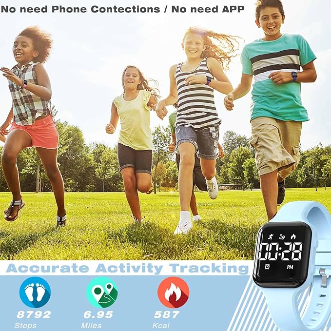 Kids Fitness Tracker,Digital Pedometer Watch,Sport Watch, Steps Counter, Waterproof, Alarm Clock for Boys Grils Kids Children (Babyblue)