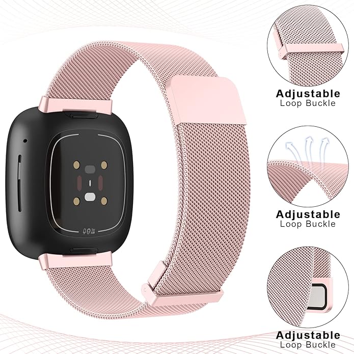 Meliya Metal Band for Fitbit Sense 2 / Sense Bands, Fitbit Versa 4 / Versa 3 Bands Women Men, Stainless Steel Mesh Magnetic Replacement Bracelet Strap for Fitbit Sense 2 / Versa 4 Smartwatch