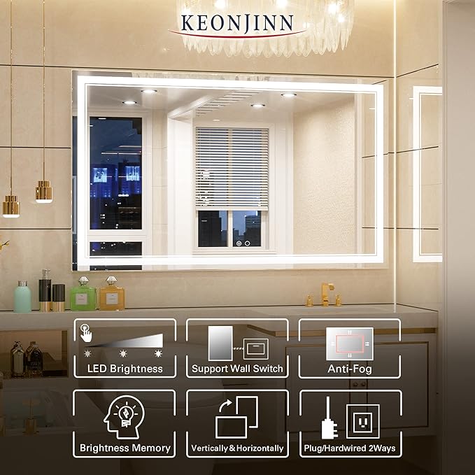 Keonjinn 60 x 36 Inch LED Mirror Bathroom