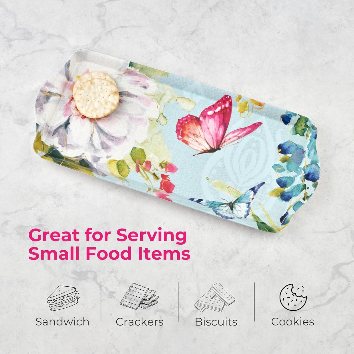 Pimpernel Colorful Breeze Small Handled Tray - Rectangular Melamine Snack Tray with Abstract Floral Design & Side Handles - Dishwasher Safe for Coffee Tea Pastries or Vibrant Kitchen Tabletop Display