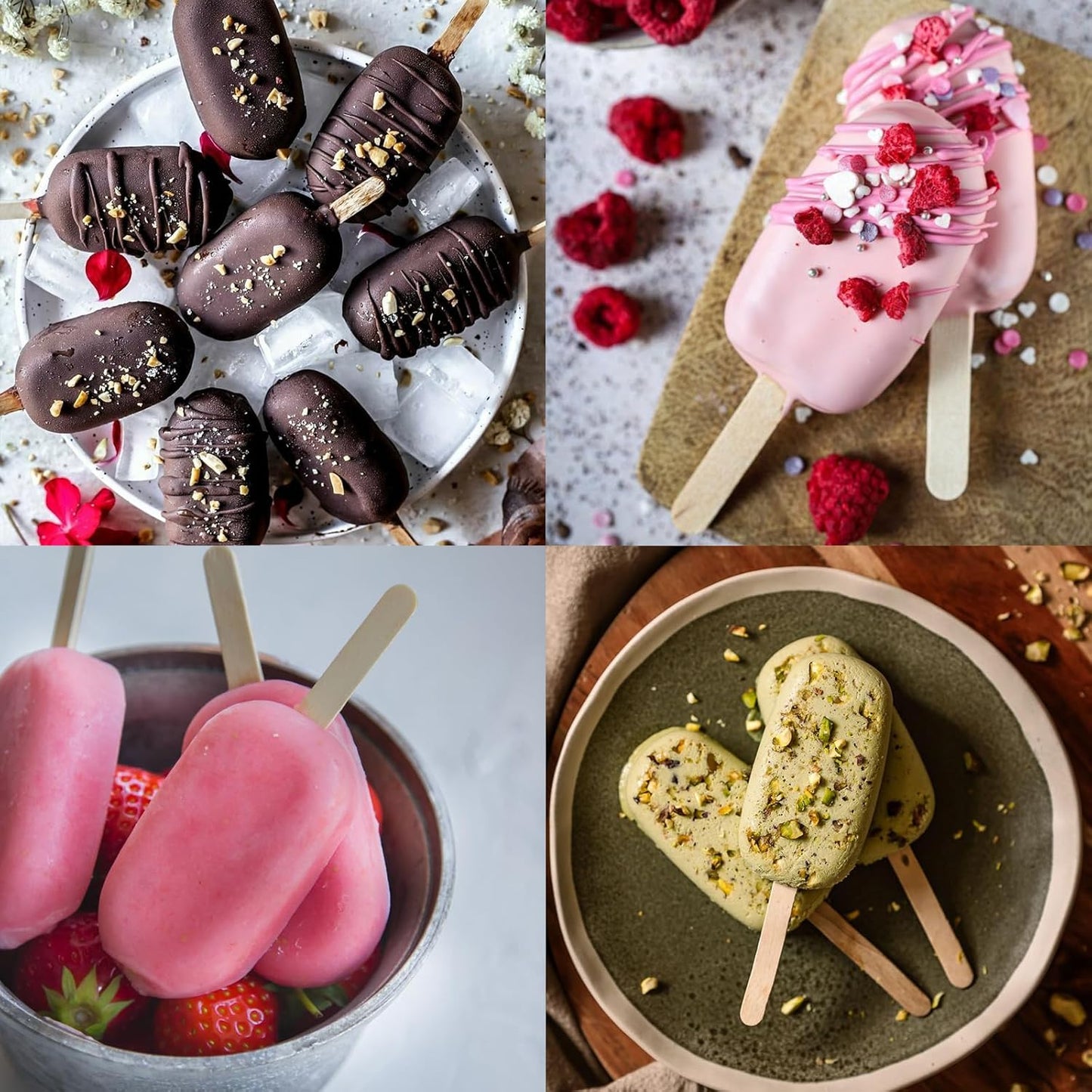 Sakolla Silicone Popsicle Molds Set of 3, Large Oval 4 Cavities Homemade Ice Pop Molds with 150 Wooden Sticks for Ice Cream, Cakesicles, Cake Pop (Pink)