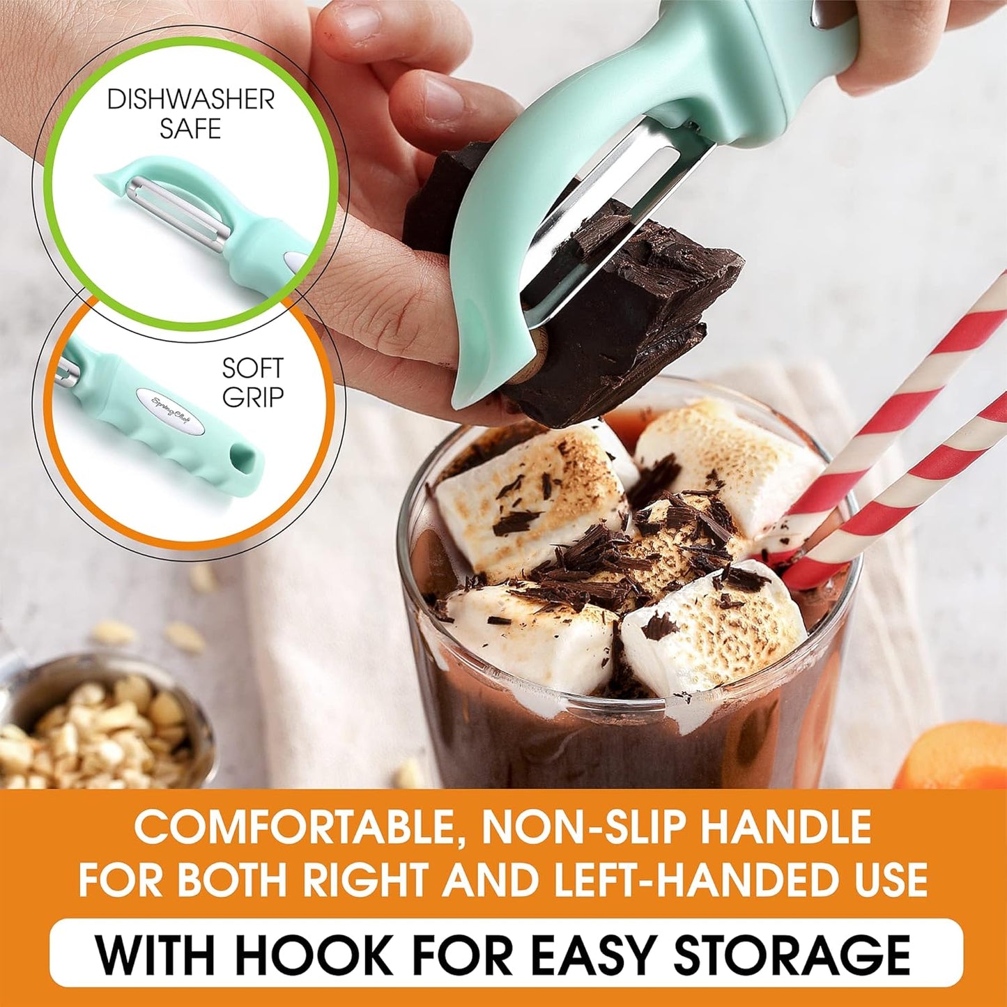 Spring Chef Premium Stainless Steel Vegetable Peeler, Dishwasher Safe Potato Peelers for Kitchen with Soft Grip Handle, Perfect for Apple, Fruit, Veggie, Carrot, Cucumber, Ginger - Set of 2 - Mint