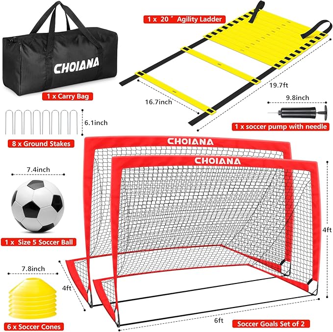 Kids Soccer Goals for Backyard Set of 2 6X4ft Portable