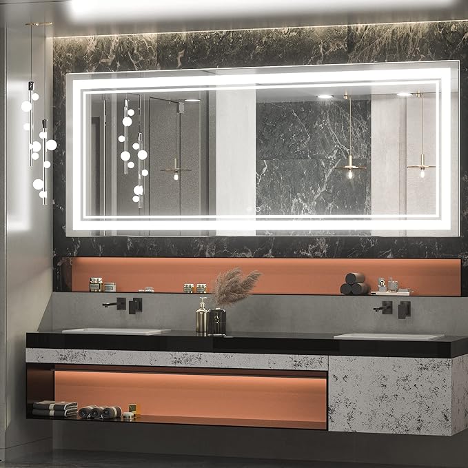 Keonjinn 72 x 30 Inch LED Bathroom Mirror 6000K (Vertical/Horizontal)