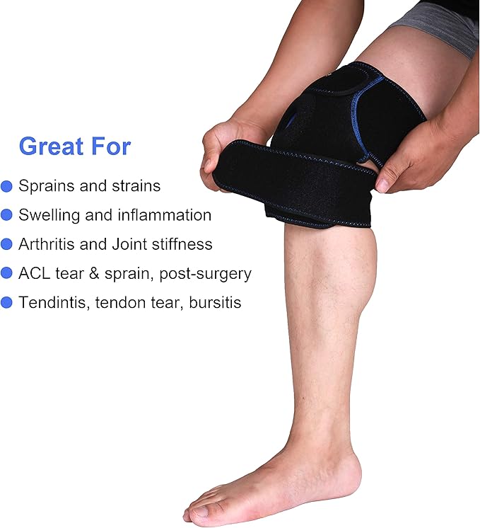 Koo-Care 2 Knee Gel Ice Pack & Wrap For Injuries Reusable Hot Cold Therapy Compress Pain Relief for Arthritis, Tendonitis, ACL, Knee Replacement Surgery - 9.9" x 7.9" Neoprene Brace With Long Straps