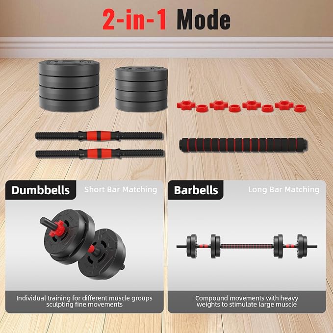Multi-Functional Portable Changeable Dumbbell and Barbell Kettlebell Set with Adjustable Weights, Multiple Styles, 40LBS or 60LBS Sets