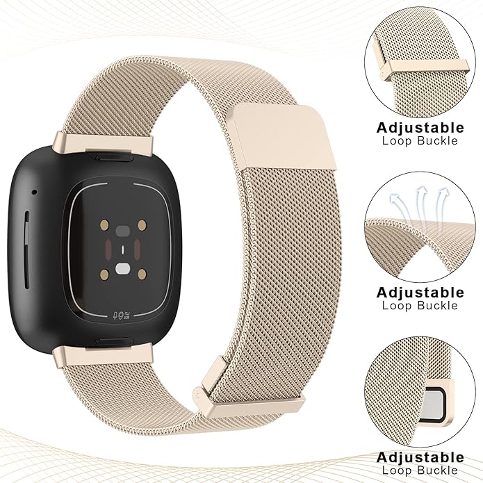 Meliya Metal Band for Fitbit Sense 2 / Sense Bands, Fitbit Versa 4 / Versa 3 Bands Women Men, Stainless Steel Mesh Magnetic Replacement Bracelet Strap for Fitbit Sense 2 / Versa 4 Smartwatch