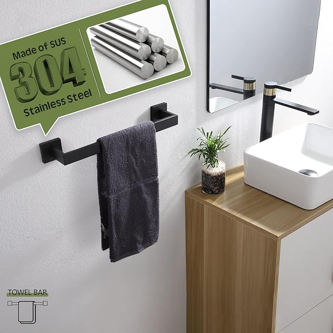 KOKOSIRI 16-Inch Single Towel Bar SUS304 Stainless B4003BK-L16