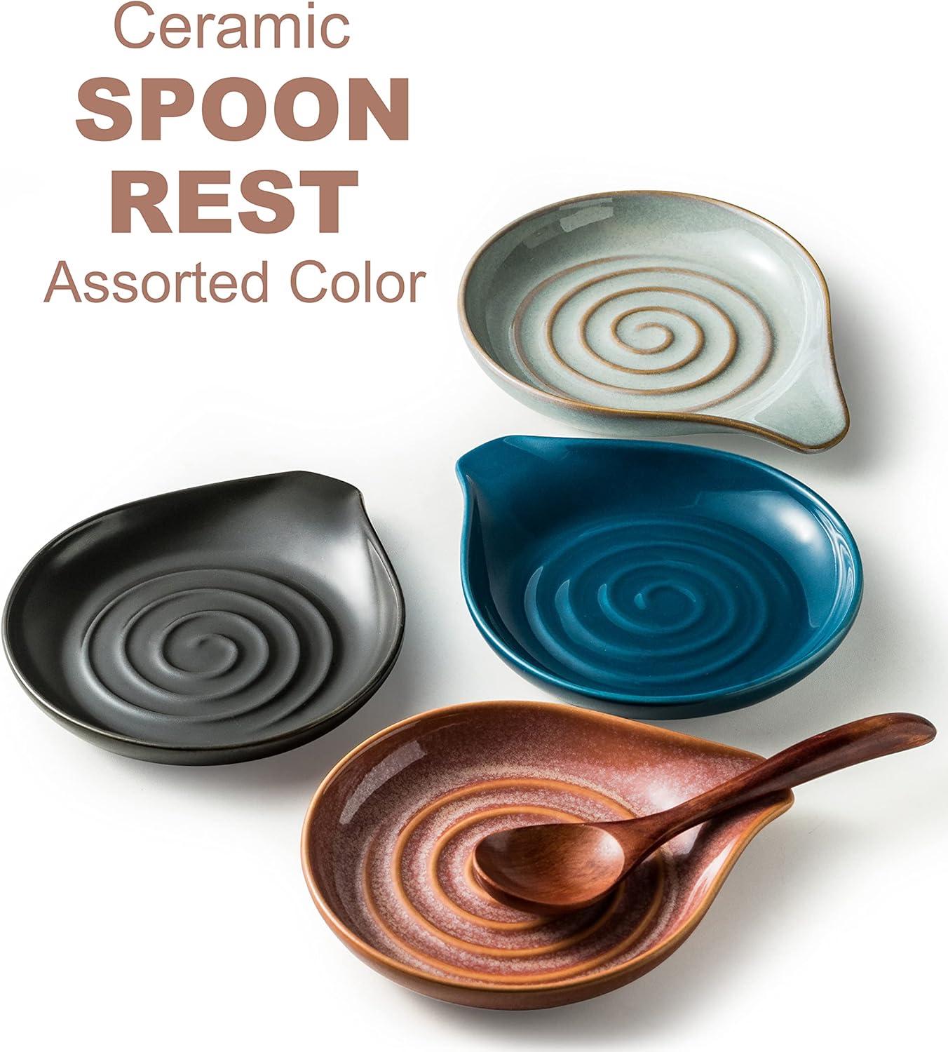 Spoon Rest, Large Ceramic Spoon Holder for Stove Top, Heat-Resistant Cooking Spoon Rest for Kitchen Counter Decor, 5 Inches (Gray)