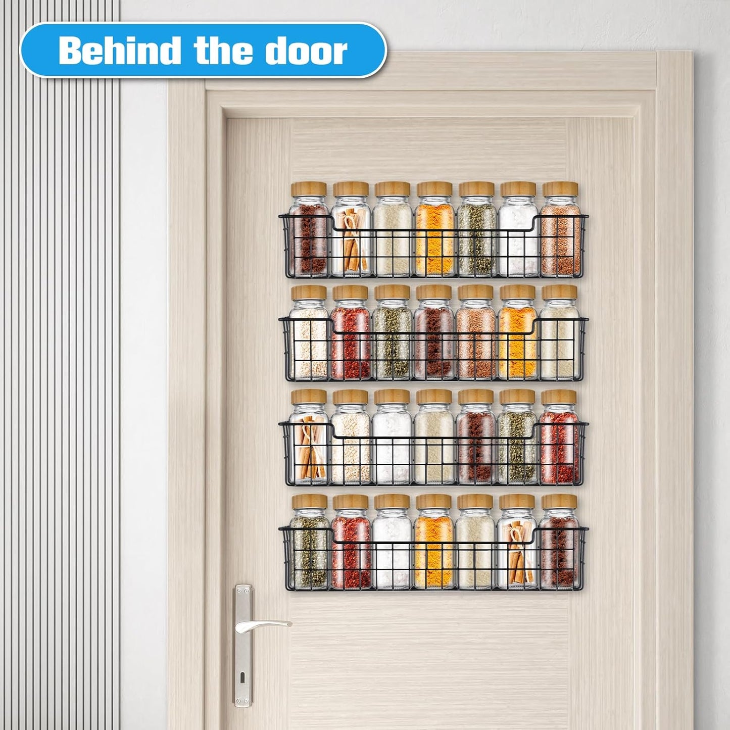 Spice Rack Organizer Wall Mount, Spice Organization Storage Shelf for Cabinet Door, 4 Packs Wall Spice Rack Saving Space for Kitchen, Black