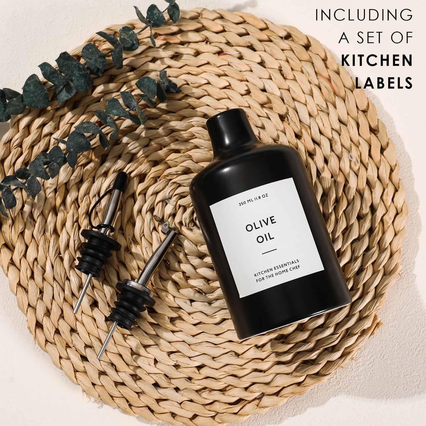 HOMCDALY Ceramic Olive Oil Dispenser Bottle, 16oz Oil Dispenser Bottle for Kitchen, Oil Container, Kitchen Oil Dispenser(Black)