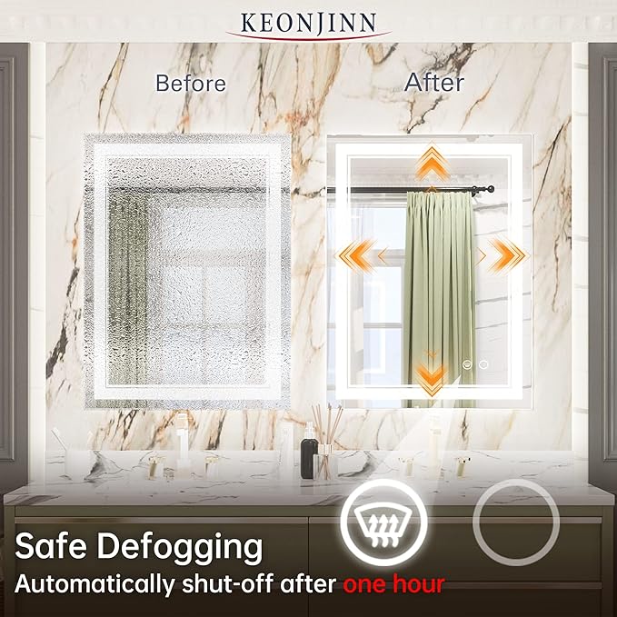 Keonjinn 24x32 Inch LED Bathroom Mirror Front Lighted 6000K, IP54 IP54 (Horizontal/Vertical)