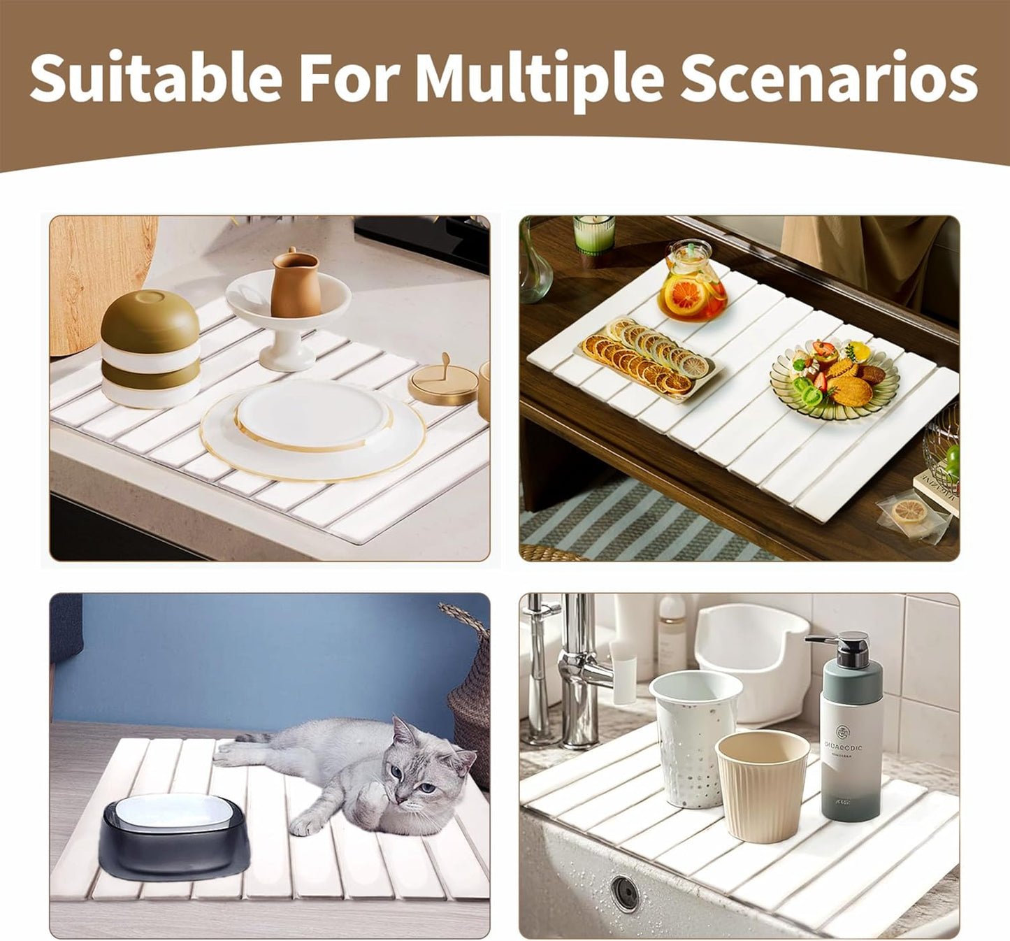 Large Stone Dish Drying Mat for Kitchen Counter, 24" x 16" Stone Drying Mat Foldable Quick Dry Absorbent Diatomaceous Earth Bath Mat Countertop Fast Dry Pad for Kitchen Dishes Bottles Cups Bathroom