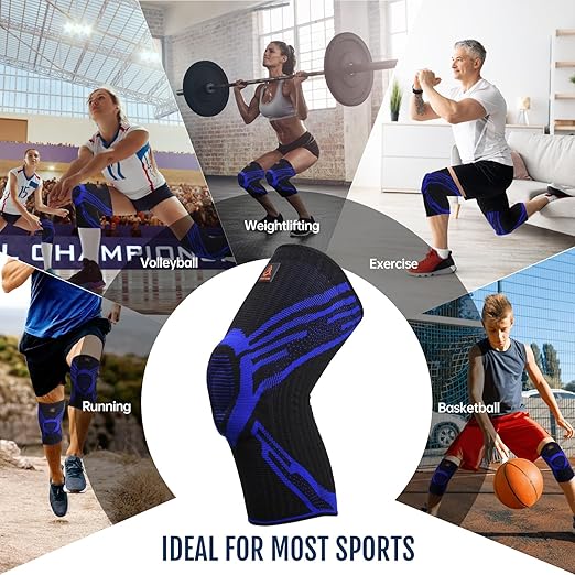 Knee Brace, Compression Knee Sleeve with Side Stabilizers & Patella Pads for Meniscus Tear, ACL & Arthritis Pain Relief, Knee Pads Support Women Men, Volleyball, Running, Workout, Sport