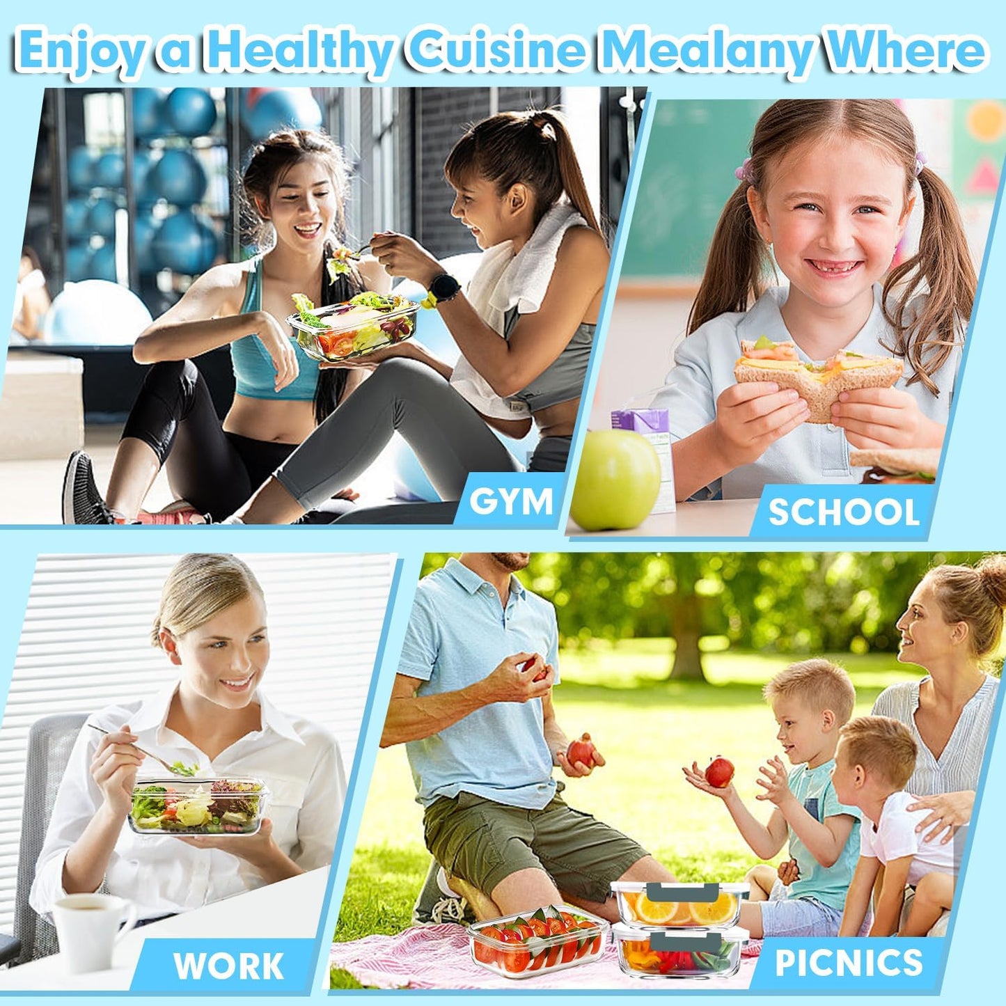 VERONES 5 Pack 36 OZ Glass Meal Prep Containers, Airtight Glass Lunch Containers Set, Glass Food Storage Containers with Lids,Exclusive of BPA, for Microwave, Oven, Freezer & Dishwasher Friendly,Grey