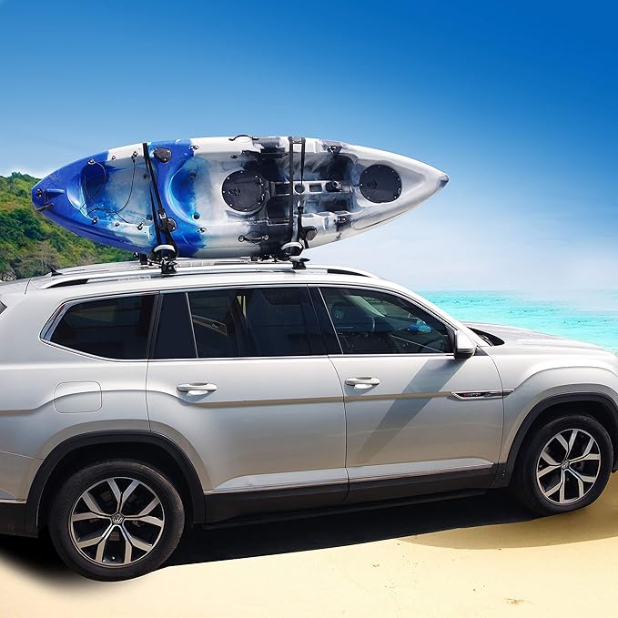 Kayak Roof Rack for 2 Kayaks, 4-in-1 Multifunction Bilateral Kayak & Canoe Car Racks J-Bar with Paddle Holder for Easy Mount Kayak/Surf/Ski/Canoe/SUP on SUV, Car and Truck Crossbar