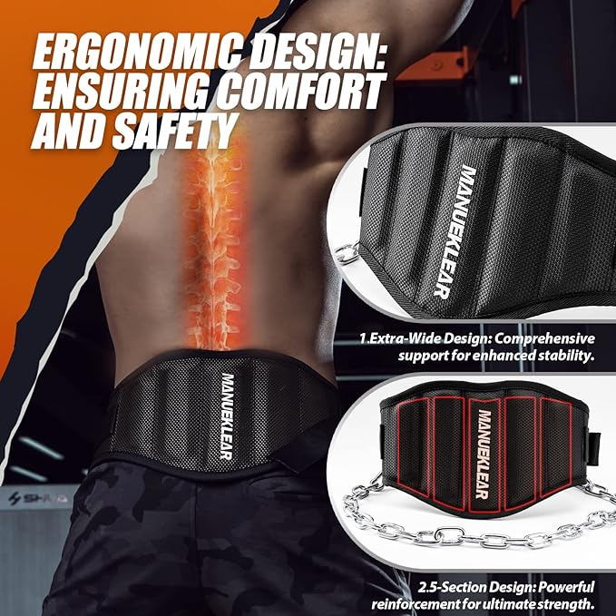 MANUEKLEAR Dip Belt for Weight Lifting 2 IN 1 Weight