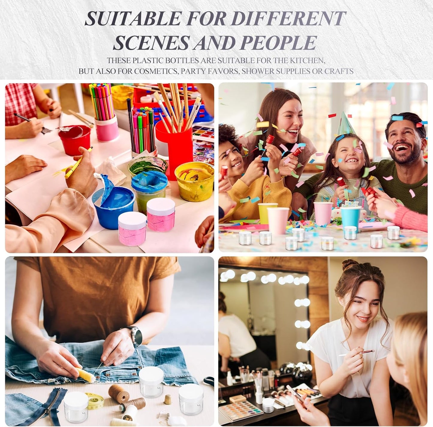 SATINIOR 6 Pack 32 oz Plastic Jars Containers with Lids Wide-mouth Refillable Leakproof Reusable Round Empty Jars for Travel Cosmetic Dry Food Spice Cookie Candy Home Kitchen Organizing(White)