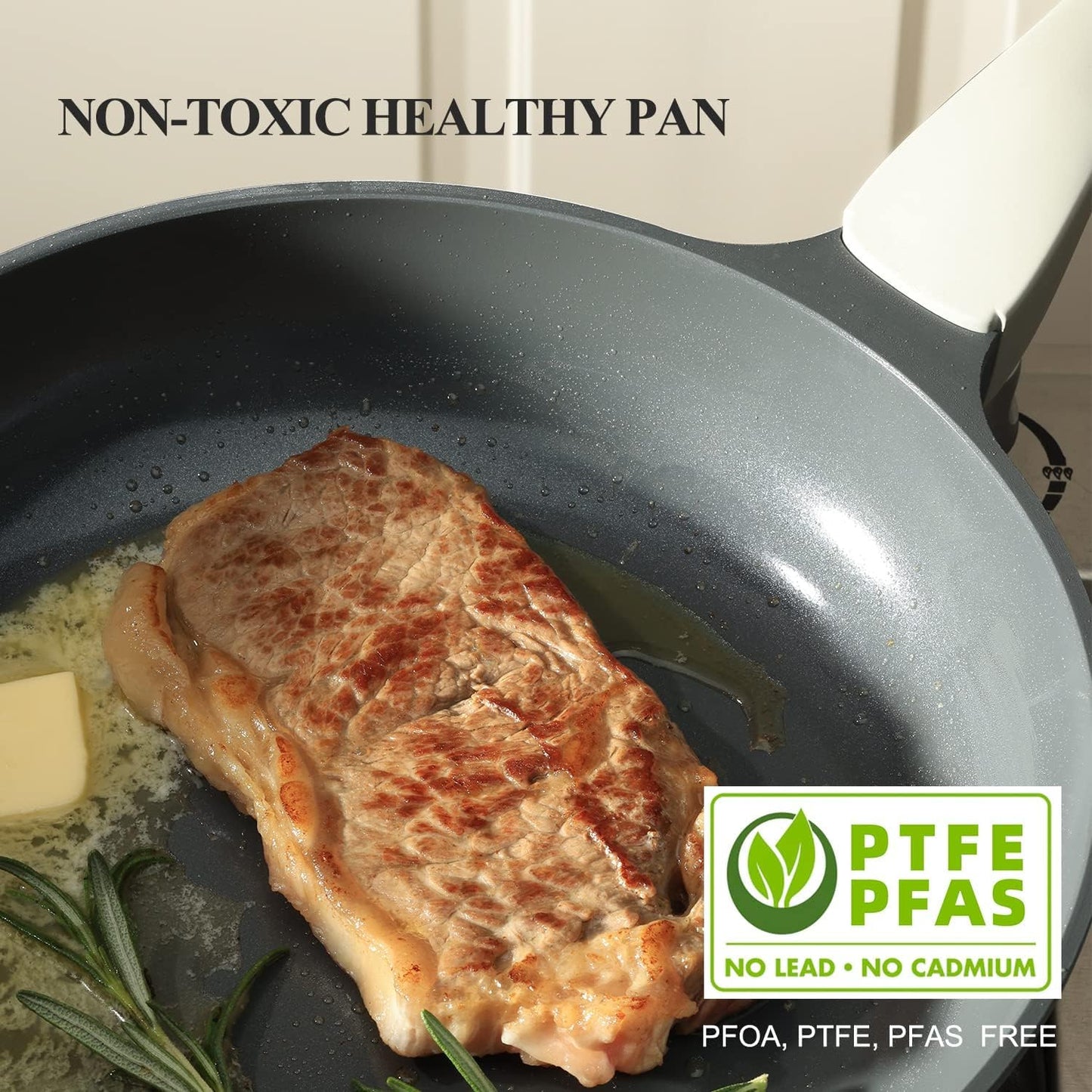 Nonstick Ceramic Frying Pan with Lid, Non Toxic Skillet, Healthy Egg & Omelet & Chef's Pan, PTFE PFOA & PFAS Free, Induction Compatible (8Inch W/L)