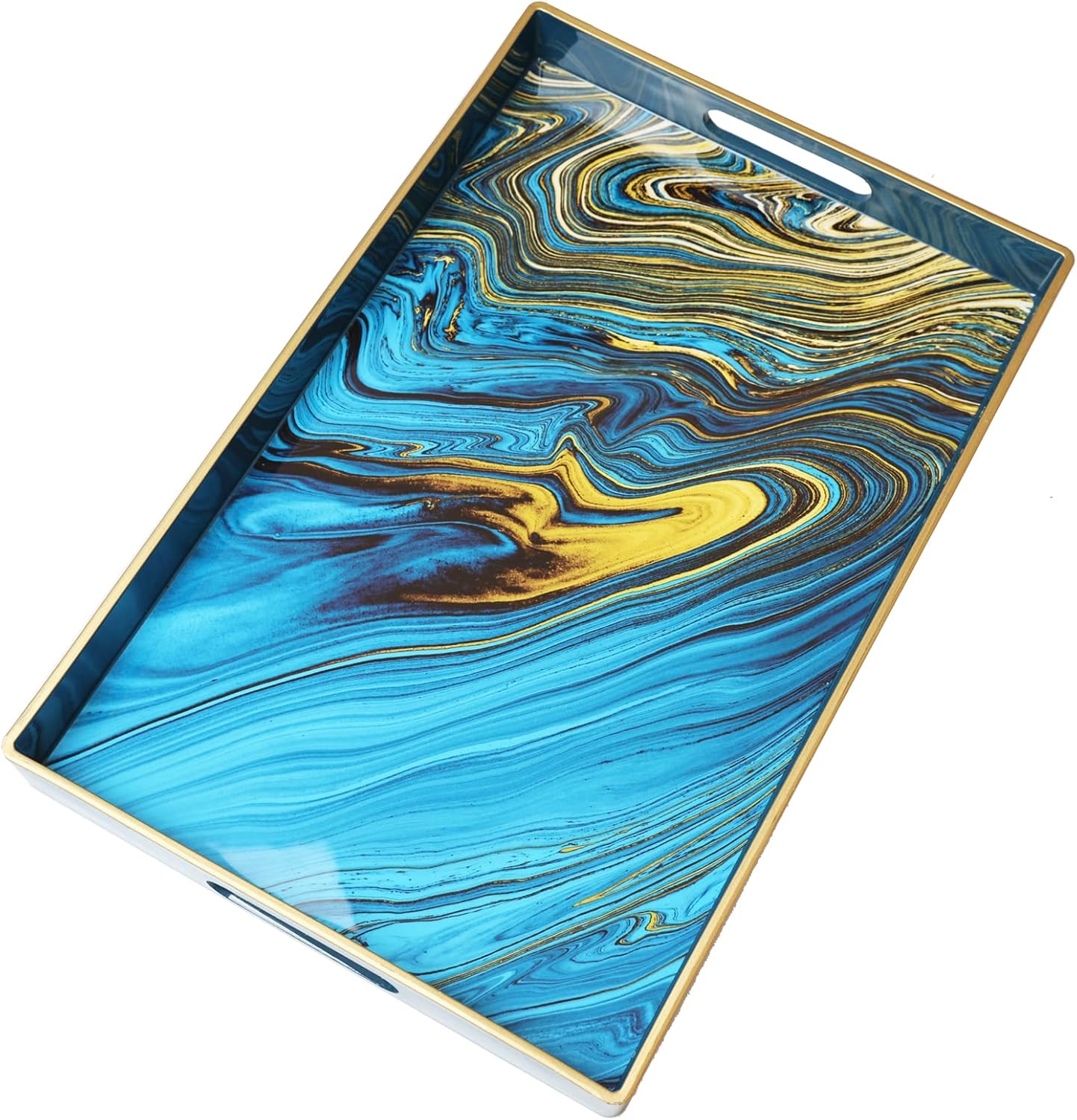 Spsyrine Serving Tray, Marble Decorative Tray Plastic Rectangular Coffee Table Tray for Living Room, Storage, Kitchen, Ottoman, Bathroom Decor. 15.6” X 10.2" LJRE