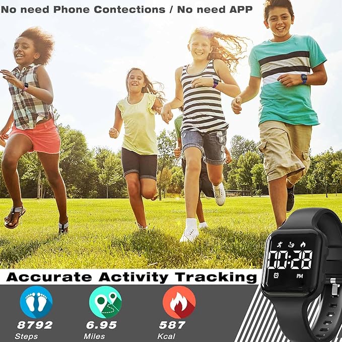 Kids Fitness Tracker,Digital Pedometer Watch,Sport Watch, Steps Counter, Waterproof, Alarm Clock for Boys Grils Kids Children (Black)