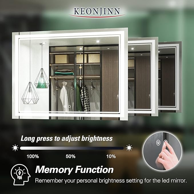 Keonjinn 48 x 36 Inch LED Bathroom Mirror