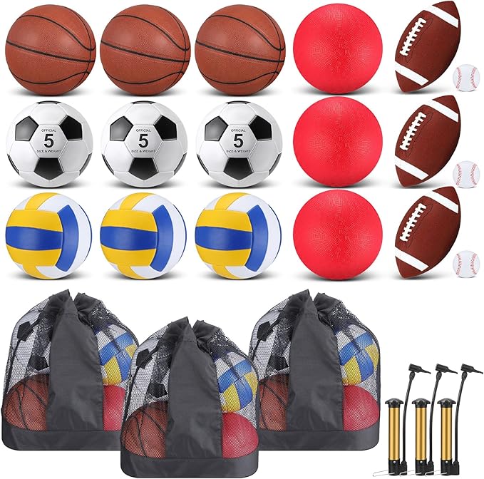 Leyndo 18 Pcs Bulk Sport Balls Set Basketball