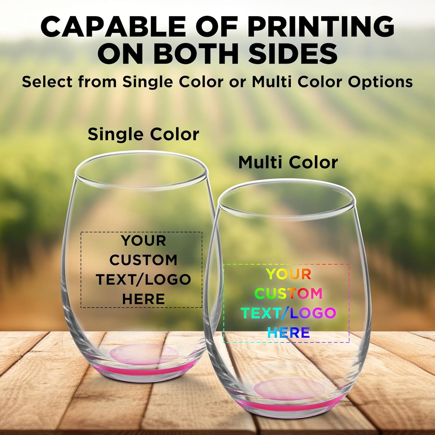 Custom Stemless Wine Glasses by ARC 5.5 oz. Set of 12, Personalized Bulk Pack - Perfect for Hotel, Bar, Restaurant or Lounge - Pink