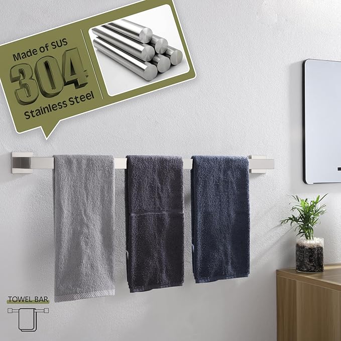 KOKOSIRI 32-Inch Single Towel Bar T-304 Stainless 2 Pack, B4003BR-L32-P2