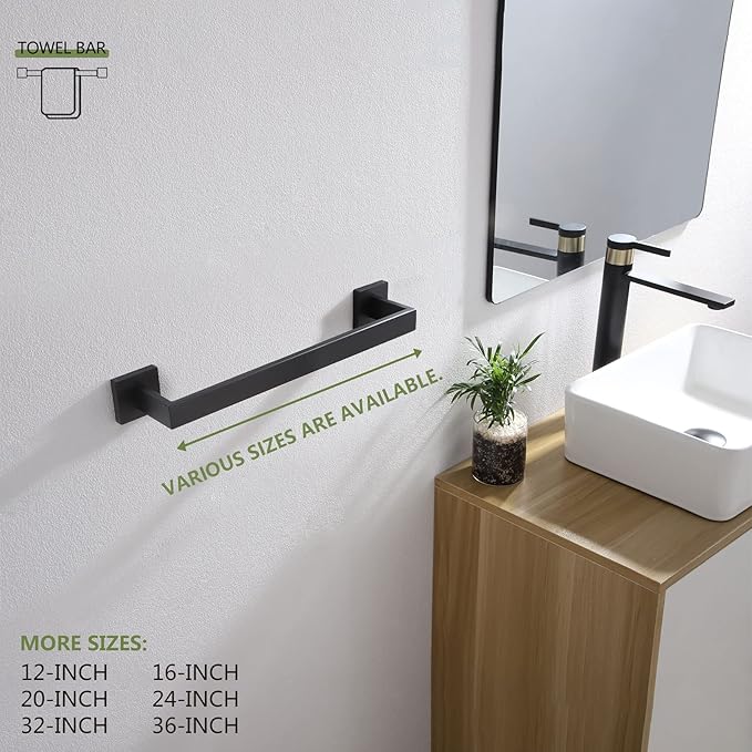 KOKOSIRI 16-Inch Single Towel Bar SUS304 Stainless B4003BK-L16